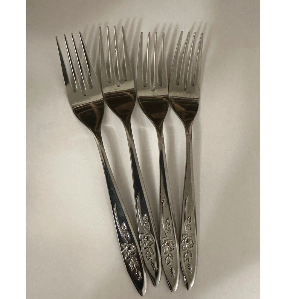 Set of 4 Koba Stainless Steel Salad Forks Single Rose Pattern KBA5 Japan 6.25in